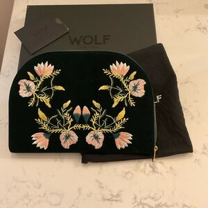 WOLF Green and Pink Travel Bag with Floral Embroidery
